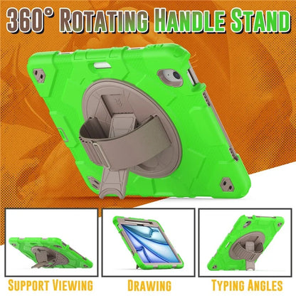 For iPad Air 11 (2024) Case Kickstand Hand Strap PC+Silicone Tablet Cover with Shoulder Strap