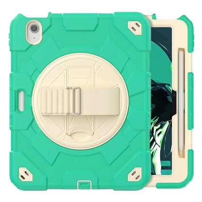 For iPad Air 11 (2024) Case Kickstand Hand Strap PC+Silicone Tablet Cover with Shoulder Strap