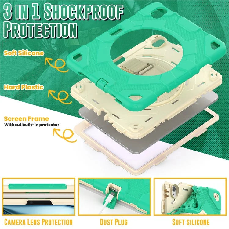 For iPad Air 11 (2024) Case Kickstand Hand Strap PC+Silicone Tablet Cover with Shoulder Strap