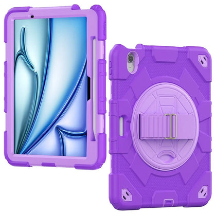For iPad Air 11 (2024) Case Kickstand Hand Strap PC+Silicone Tablet Cover with Shoulder Strap