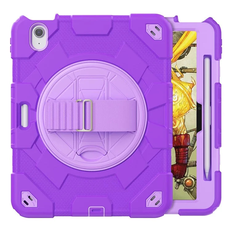 For iPad Air 11 (2024) Case Kickstand Hand Strap PC+Silicone Tablet Cover with Shoulder Strap