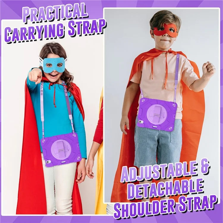 For iPad Air 11 (2024) Case Kickstand Hand Strap PC+Silicone Tablet Cover with Shoulder Strap