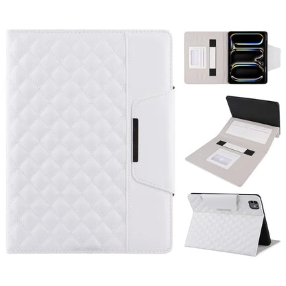 For iPad Pro 11 (2024) Case Grids Leather Tablet Cover Auto Wake / Sleep Card Holder