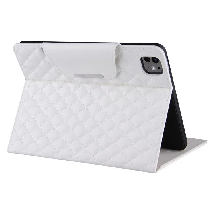 For iPad Pro 11 (2024) Case Grids Leather Tablet Cover Auto Wake / Sleep Card Holder