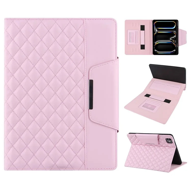 For iPad Pro 11 (2024) Case Grids Leather Tablet Cover Auto Wake / Sleep Card Holder