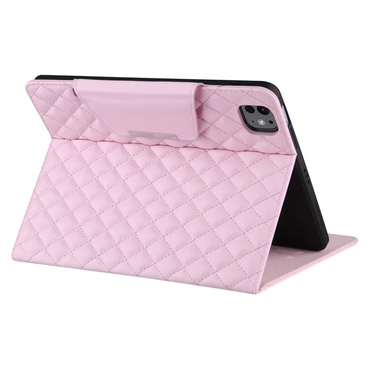 For iPad Pro 11 (2024) Case Grids Leather Tablet Cover Auto Wake / Sleep Card Holder