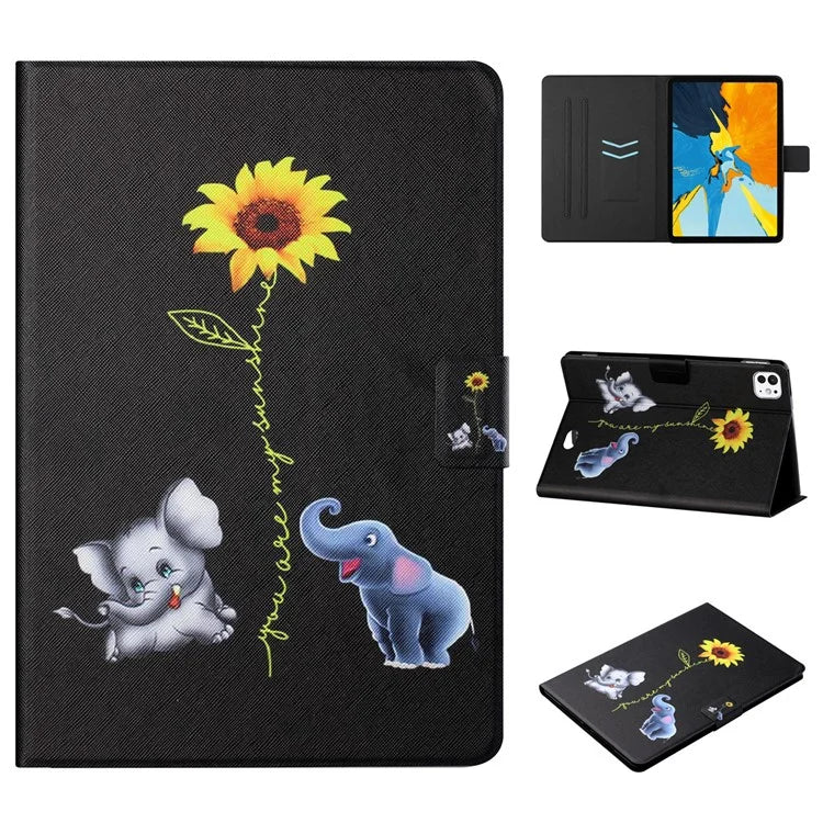 For iPad Pro 11 (2024) Leather Case Card Holder Pattern Printing Anti-Drop Tablet Cover
