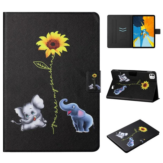 For iPad Pro 11 (2024) Leather Case Card Holder Pattern Printing Anti-Drop Tablet Cover