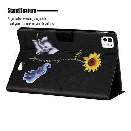 For iPad Pro 11 (2024) Leather Case Card Holder Pattern Printing Anti-Drop Tablet Cover