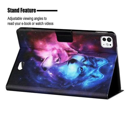 For iPad Pro 11 (2024) Leather Case Card Holder Pattern Printing Anti-Drop Tablet Cover