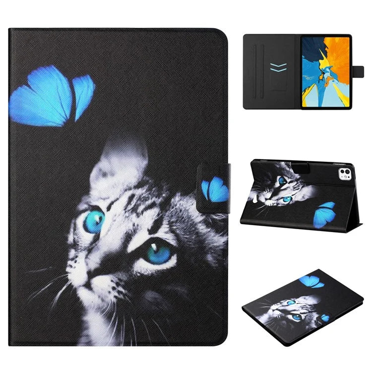 For iPad Pro 11 (2024) Leather Case Card Holder Pattern Printing Anti-Drop Tablet Cover