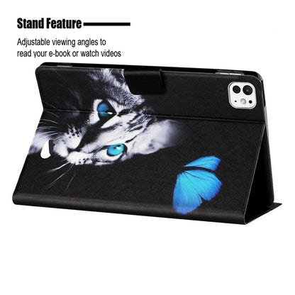 For iPad Pro 11 (2024) Leather Case Card Holder Pattern Printing Anti-Drop Tablet Cover
