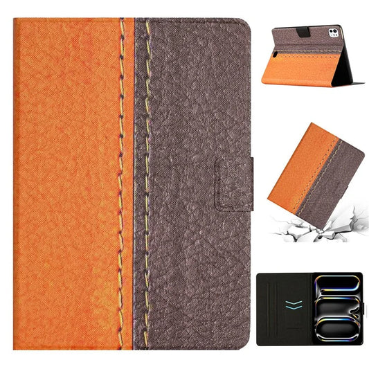 For iPad Pro 11 (2024) Cover Contrast Color PU Leather Tablet Stand Case with Card Slots