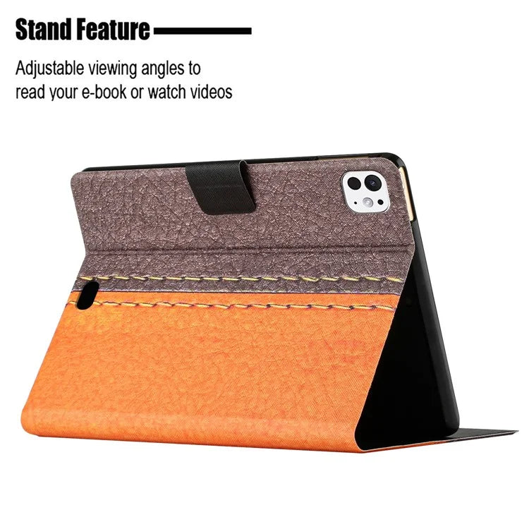 For iPad Pro 11 (2024) Cover Contrast Color PU Leather Tablet Stand Case with Card Slots