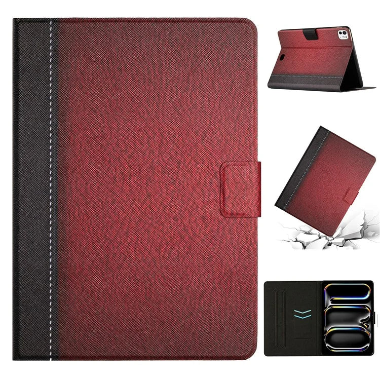 For iPad Pro 11 (2024) Cover Contrast Color PU Leather Tablet Stand Case with Card Slots
