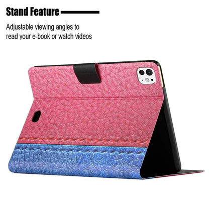 For iPad Pro 11 (2024) Cover Contrast Color PU Leather Tablet Stand Case with Card Slots
