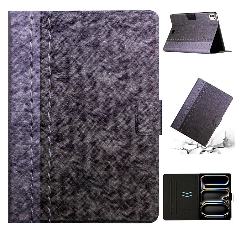 For iPad Pro 11 (2024) Cover Contrast Color PU Leather Tablet Stand Case with Card Slots