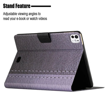 For iPad Pro 11 (2024) Cover Contrast Color PU Leather Tablet Stand Case with Card Slots