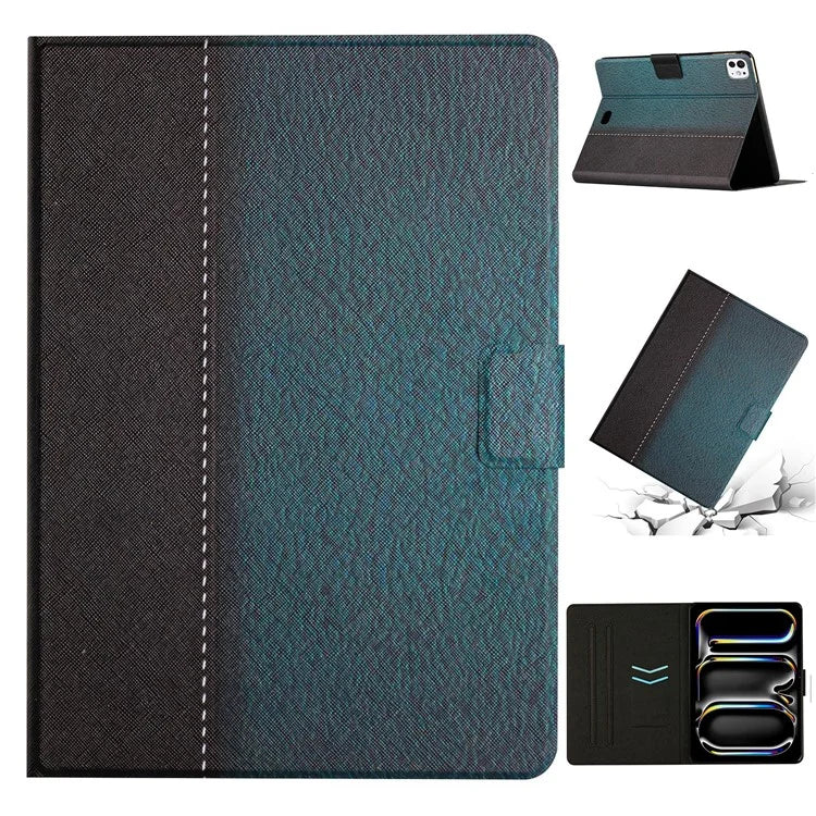 For iPad Pro 11 (2024) Cover Contrast Color PU Leather Tablet Stand Case with Card Slots