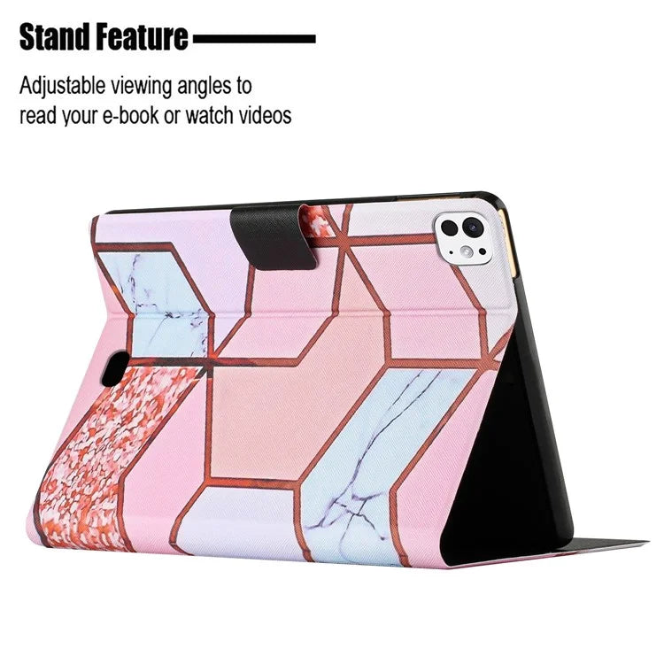 For iPad Pro 11 (2024) Case Card Holder Stand Marble Pattern Tablet Leather Shell