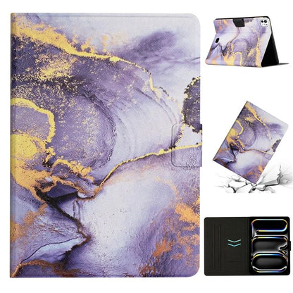 For iPad Pro 11 (2024) Case Card Holder Stand Marble Pattern Tablet Leather Shell
