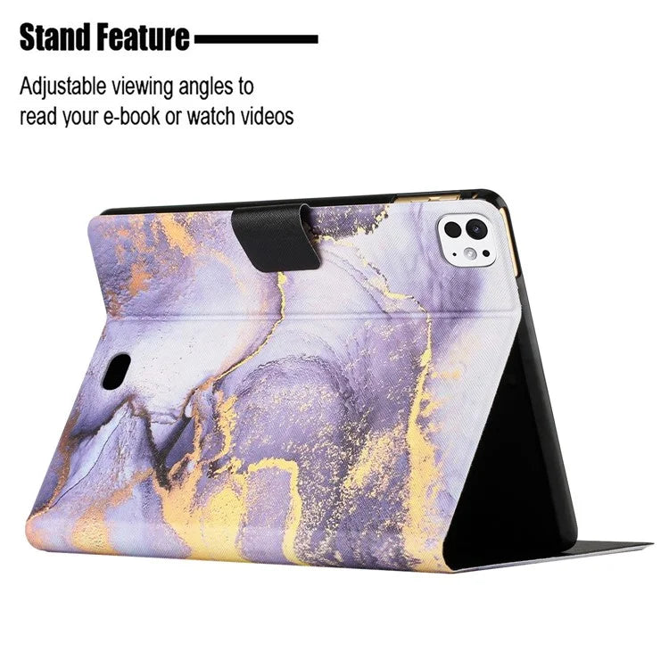 For iPad Pro 11 (2024) Case Card Holder Stand Marble Pattern Tablet Leather Shell