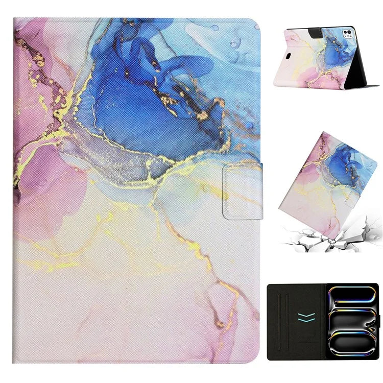 For iPad Pro 11 (2024) Case Card Holder Stand Marble Pattern Tablet Leather Shell