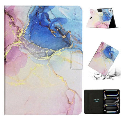 For iPad Pro 11 (2024) Case Card Holder Stand Marble Pattern Tablet Leather Shell