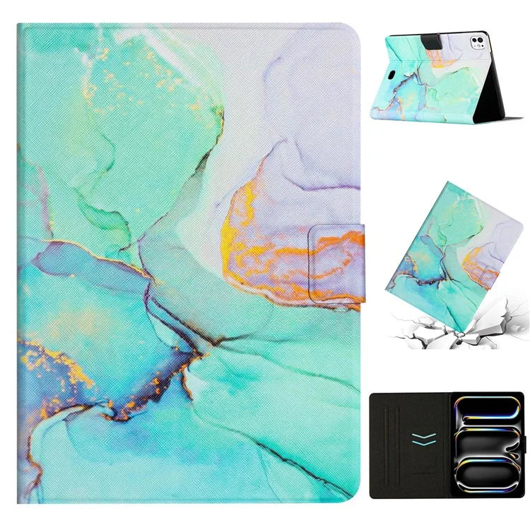 For iPad Pro 11 (2024) Case Card Holder Stand Marble Pattern Tablet Leather Shell