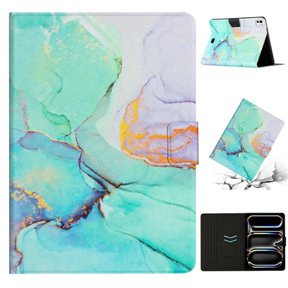 For iPad Pro 11 (2024) Case Card Holder Stand Marble Pattern Tablet Leather Shell