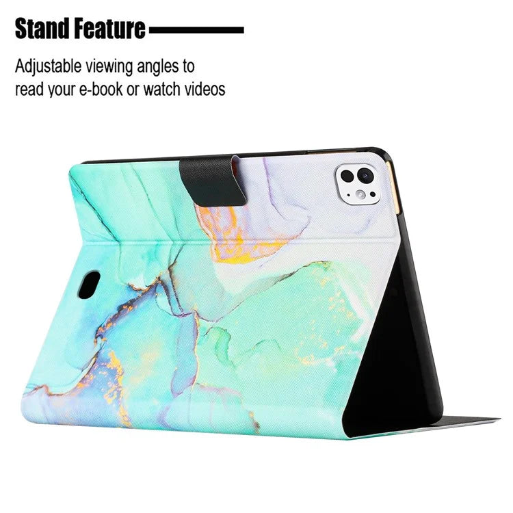 For iPad Pro 11 (2024) Case Card Holder Stand Marble Pattern Tablet Leather Shell