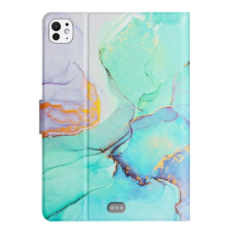 For iPad Pro 11 (2024) Case Card Holder Stand Marble Pattern Tablet Leather Shell