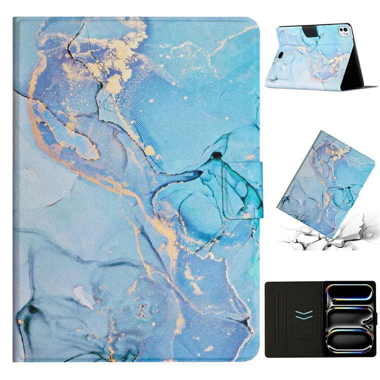 For iPad Pro 11 (2024) Case Card Holder Stand Marble Pattern Tablet Leather Shell
