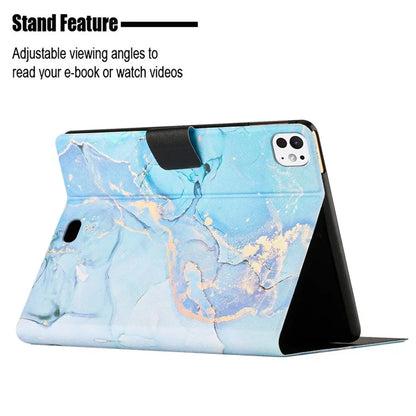 For iPad Pro 11 (2024) Case Card Holder Stand Marble Pattern Tablet Leather Shell