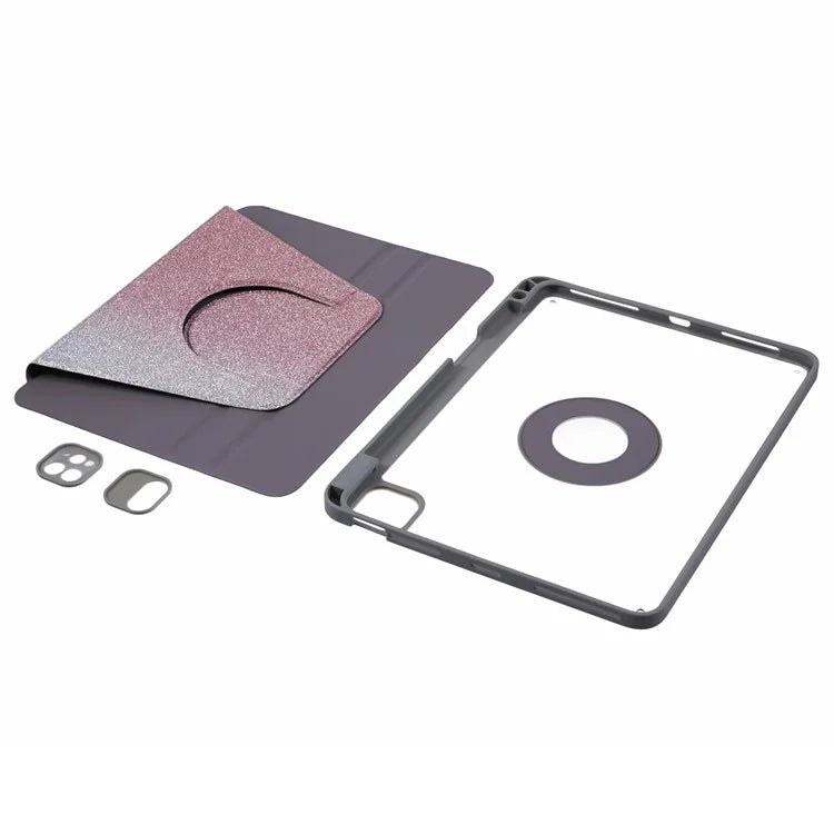 For iPad 10.9 (2022) Case Glitter Powder Gradient Color PU Leather Tablet Cover with Detachable Design