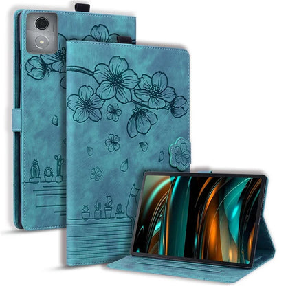 For Lenovo Tab M11 Plus / Tab K11 Plus Case Leather Stand Tablet Cover Flower Cat Card Slots