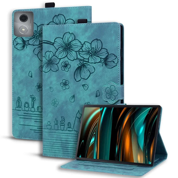 For Lenovo Tab M11 Plus / Tab K11 Plus Case Leather Stand Tablet Cover Flower Cat Card Slots