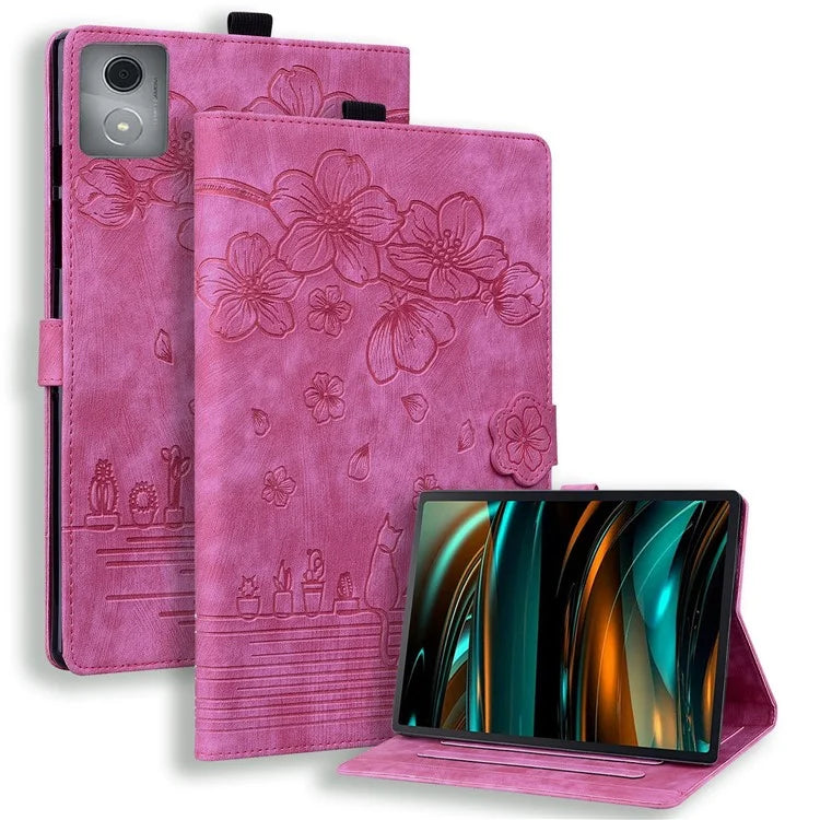 For Lenovo Tab M11 Plus / Tab K11 Plus Case Leather Stand Tablet Cover Flower Cat Card Slots