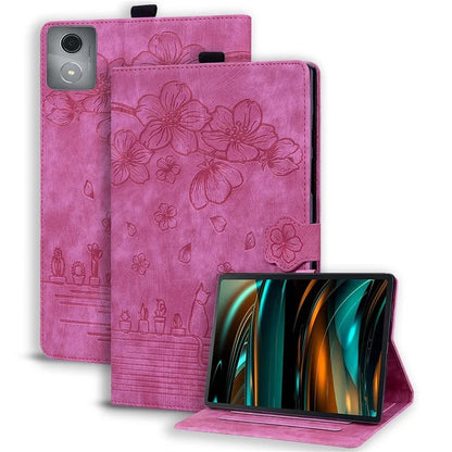 For Lenovo Tab M11 Plus / Tab K11 Plus Case Leather Stand Tablet Cover Flower Cat Card Slots