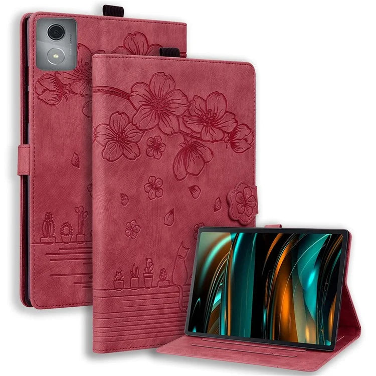 For Lenovo Tab M11 Plus / Tab K11 Plus Case Leather Stand Tablet Cover Flower Cat Card Slots