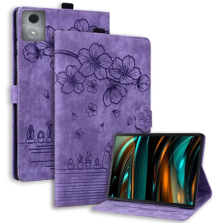 For Lenovo Tab M11 Plus / Tab K11 Plus Case Leather Stand Tablet Cover Flower Cat Card Slots
