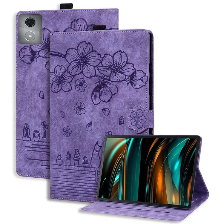 For Lenovo Tab M11 Plus / Tab K11 Plus Case Leather Stand Tablet Cover Flower Cat Card Slots