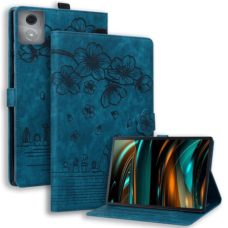 For Lenovo Tab M11 Plus / Tab K11 Plus Case Leather Stand Tablet Cover Flower Cat Card Slots