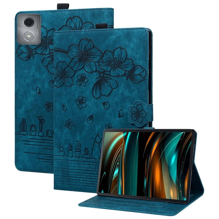 For Lenovo Tab M11 Plus / Tab K11 Plus Case Leather Stand Tablet Cover Flower Cat Card Slots