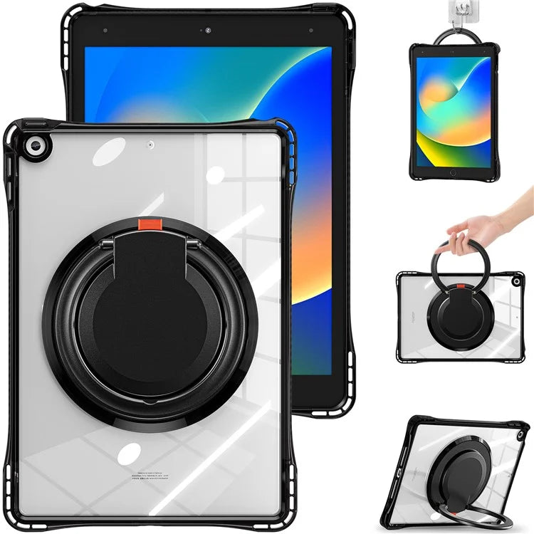 For iPad 10.2 (2021) / (2020) / (2019) Case Rotary Hand Grip Kickstand PC+TPU+Acrylic Tablet Cover
