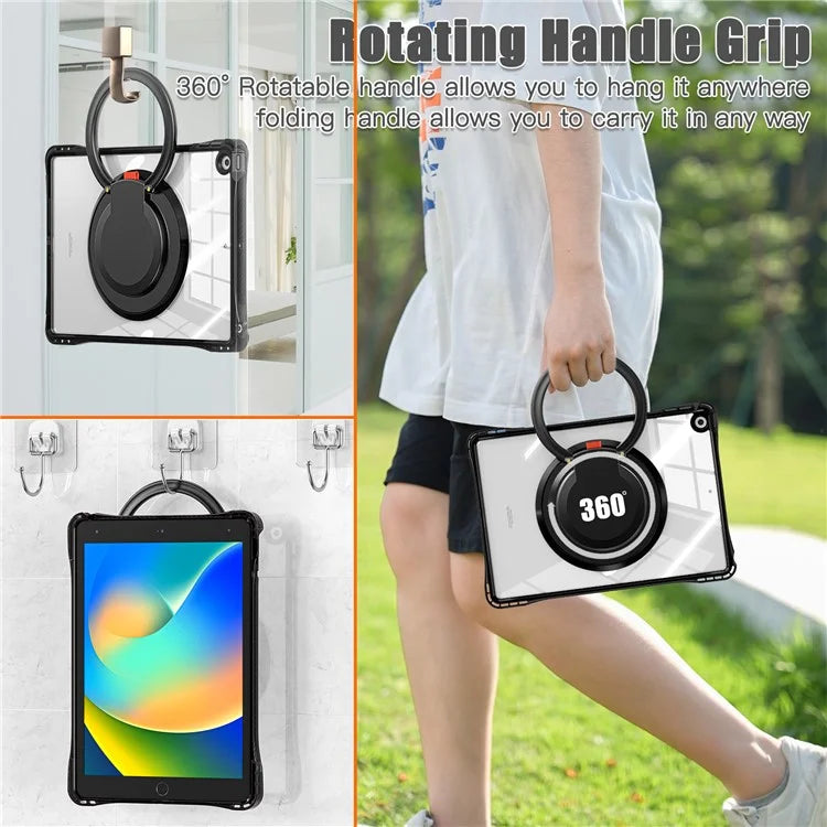 For iPad 10.2 (2021) / (2020) / (2019) Case Rotary Hand Grip Kickstand PC+TPU+Acrylic Tablet Cover