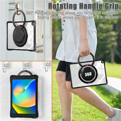 For iPad 10.2 (2021) / (2020) / (2019) Case Rotary Hand Grip Kickstand PC+TPU+Acrylic Tablet Cover