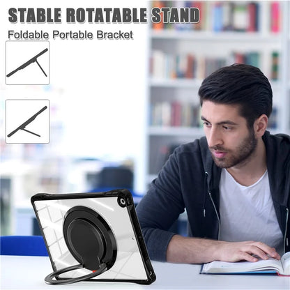 For iPad 10.2 (2021) / (2020) / (2019) Case Rotary Hand Grip Kickstand PC+TPU+Acrylic Tablet Cover