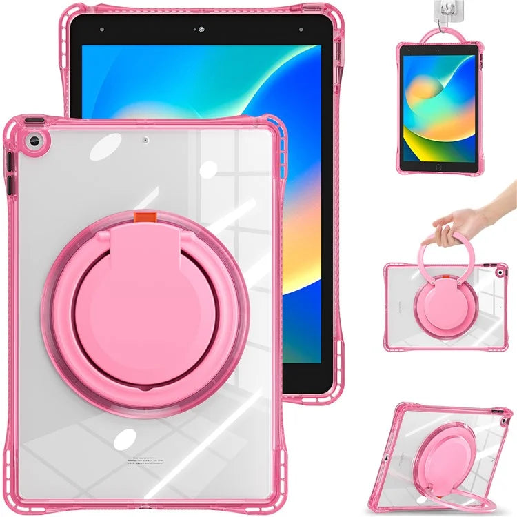 For iPad 10.2 (2021) / (2020) / (2019) Case Rotary Hand Grip Kickstand PC+TPU+Acrylic Tablet Cover