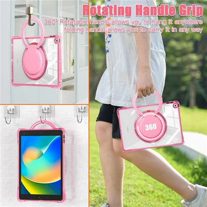 For iPad 10.2 (2021) / (2020) / (2019) Case Rotary Hand Grip Kickstand PC+TPU+Acrylic Tablet Cover